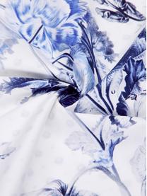 Baumwollperkal-Wendebettwäsche Jackie mit Blümchenmotiv, Webart: Perkal, Blau,Weiß, 135 x 200 cm + 1 Kissen 80 x 80 cm