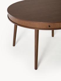 Mesa de comedor redonda Calary, Ø 120 cm, con espacio de almacenamiento, Tablero: tablero de fibra de densi, Patas: madera de roble, Madera de roble pintada marrón oscuro, Ø 120 cm