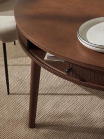 Table ronde avec rangement Calary, Ø 120 cm, Chêne brun foncé laqué, Ø 120 cm