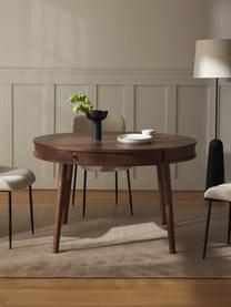 Table ronde avec rangement Calary, Ø 120 cm, Chêne brun foncé laqué, Ø 120 cm