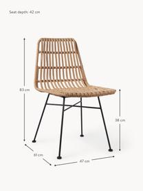 Polyrattan-Stühle Costa, 2 Stück, Sitzfläche: Polyethylen-Geflecht, Gestell: Metall, pulverbeschichtet, Hellbraun, Schwarz, B 47 x T 61 cm