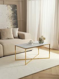 Konferenčný stolík so sklenenou doskou Alisma, Biela, mramorovaná, odtiene zlatej, Š 90 x H 50 cm