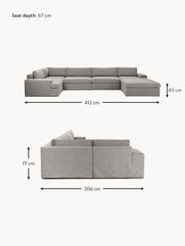 Sofa modułowa Russell, Tapicerka: 100% bawełna Dzięki tkani, Stelaż: lite drewno sosnowe, skle, Nogi: tworzywo sztuczne Ten pro, Szara tkanina, S 412 x W 77 cm