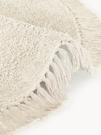 Runder Baumwollteppich Daya mit Fransen, handgetuftet, Flor: 100 % Baumwolle, Beige, Weiss, Ø 200 cm (Grösse L)
