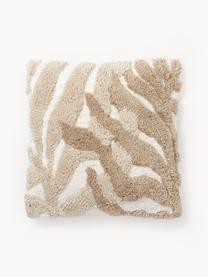 Baumwoll-Kissenhülle Sela mit getuftetem Pflanzen-Motiv, 100 % Baumwolle, Beige, Cremeweiß, B 45 x L 45 cm