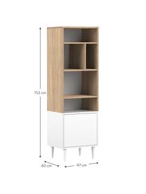 Étagère étroite scandinave Horizon, Bois de chêne, blanc