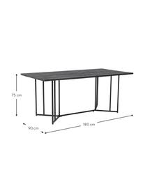 Mesa de comedor de madera de mango Luca, 180 x 90 cm, Tablero: madera de mango maciza, Estructura: metal, pintura en polvo, Negro, An 180 x F 90 cm