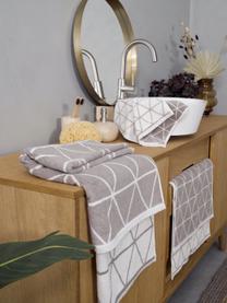 Toallas estampadas doble cara Elina, 2 uds., Gris pardo, blanco crema, Toalla lavabo, An 50 x L 100 cm, 2 uds.