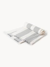 Fouta con flecos Aren, Azul oscuro, blanco Off White, An 100 x L 180 cm