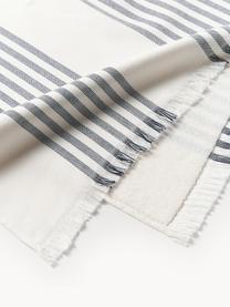 Fouta con flecos Aren, Azul oscuro, blanco Off White, An 100 x L 180 cm