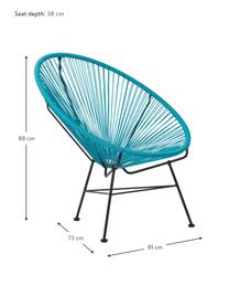 Loungesessel Bahia aus Kunststoff-Geflecht, Sitzfläche: Kunststoff, Gestell: Metall, pulverbeschichtet, Türkis, B 81 x T 73 cm