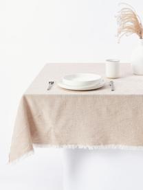 Mantel con flecos Ivory, 100% algodón, Beige claro, De 6 a 8 comensales (L 250 x An 145 cm)