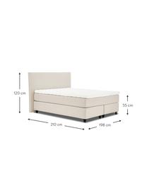 Premium Boxspringbett Eliza in Beige, Matratze: 5-Zonen-Taschenfederkern, Füße: Massives Birkenholz, lack, Webstoff Beige, 140 x 200 cm, Härtegrad 2