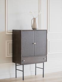 Credenza alta con frontale scanalato Clearbrook, Gambe: metallo verniciato a polv, Marrone, nero, Larg. 79 x Alt. 125 cm