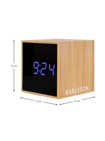 Réveil LED en bois de bambou Mini Cube, Brun clair noir, bleu, larg. 6 x haut. 6 cm