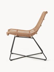 Polyrotan loungefauteuil Costa, Zitvlak: polyethyleen-vlechtwerk, Frame: gepoedercoat metaal, Lichtbruin, zwart, B 64 x D 64 cm