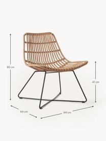 Polyrotan loungefauteuil Costa, Zitvlak: polyethyleen-vlechtwerk, Frame: gepoedercoat metaal, Lichtbruin, zwart, B 64 x D 64 cm