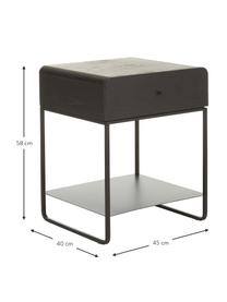 Comodino con cassetto Sally, Struttura: metallo verniciato a polv, Nero, Larg. 45 x Lung. 58 cm