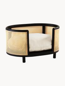 Rattan-Haustierbett Zleep, Bezug: 85 % Baumwolle, 15 % Poly, Gestell: Rattan, Mitteldichte Holz, Hellbeige, Schwarz, B 80 x T 56 cm