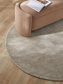 Tapis rond à poils ras tissé à la main Mansa, 56 % laine certifiée RWS, 44 % viscose, Beige, blanc crème, Ø 150 cm (taille M)