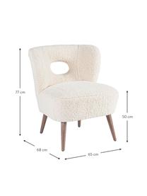 Teddy loungefauteuil Cortina, Zitvlak: polyester, Frame: dennenhout, Poten: rubberhout, Crèmekleurig, B 65 x H 68 cm