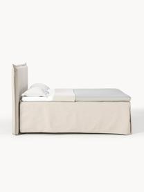 Premium boxspringbed Violet, Matras: 5-zones pocketvering, Poten: massief gelakt berkenhout, Geweven stof lichtbeige, B 180 x L 200 cm, hardheidsgraad H3