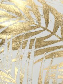 Samt-Kissen Leafs mit goldenem Blätterprint, mit Inlett, Weiss, Goldfarben, 45 x 45 cm