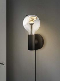 Petite applique ampoule nue avec prise secteur Wally, Noir, noir-blanc, larg. 12 x haut. 12 cm