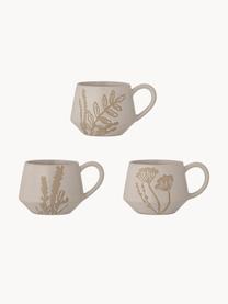 Tasses artisanales à motif floral Primrose, 3 élém., Grès cérame, Beige, Ø 11 x haut. 8 cm, 380 ml