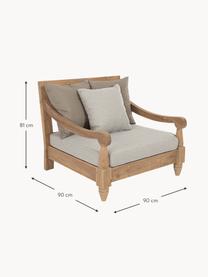 Fauteuil lounge de jardin en teck Bali, Tissu grège, bois de teck, larg. 90 x prof. 90 cm