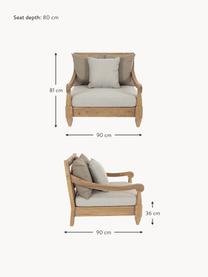 Fauteuil lounge de jardin en teck Bali, Tissu grège, bois de teck, larg. 90 x prof. 90 cm