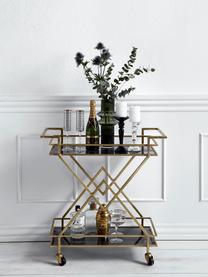 Bar cart Ben met antieke afwerking, Plateaus: getint glas, Frame: gelakt metaal, Wieltjes: kunststof, Goudkleurig, B 76 x H 80 cm