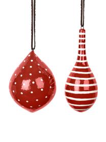 Weihnachtskugel-Set Dyo, 2-tlg., Pappe, laminiert, Rot, Weiss, Ø 10 cm