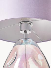 Grosse Tischlampe Leia mit irisierendem Glasfuss, Lampenschirm: Textil, Lila, Transparent, irisierend, Ø 30 x H 53 cm