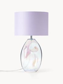 Grosse Tischlampe Leia mit irisierendem Glasfuss, Lampenschirm: Textil, Lila, Transparent, irisierend, Ø 30 x H 53 cm