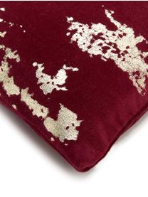 Poszewka na poduszkę z aksamitu Shiny, 100% aksamit bawełniany, Burgundowy, odcienie złotego, S 40 x D 40 cm