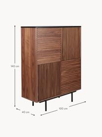 Credenza alta con decoro scanalato Nuance, Gambe: metallo rivestito, Legno, Larg. 100 x Alt. 140 cm