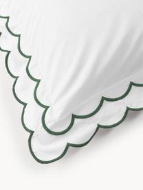 Copripiumino in cotone percalle con bordino ondulato Atina, Bianco, verde scuro, Larg. 200 x Lung. 200 cm