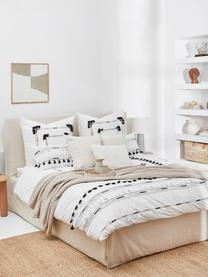 Gestoffeerd bed Feather met opbergruimte, Bekleding: polyester (gestructureerd, Frame: massief grenenhout en pla, Geweven stof lichtbeige, B 160 x L 200 cm
