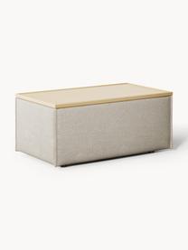 Sofa-Hocker Lennon aus Leinen-Mix mit Stauraum, Bezug: 50 % Viskose, 25 % Leinen, Tablett: Eichenholz, Spannplatte m, Gestell: Spanplatte, mitteldichte , Leinen-Mix Grau, helles Eichenholz, B 88 x T 50 cm