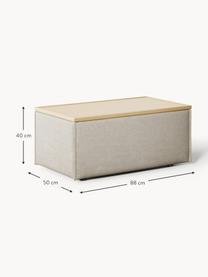 Sofa-Hocker Lennon aus Leinen-Mix mit Stauraum, Bezug: 50 % Viskose, 25 % Leinen, Tablett: Eichenholz, Spannplatte m, Gestell: Spanplatte, mitteldichte , Füße: Kunststoff Dieses Produkt, Leinen-Mix Grau, helles Eichenholz, B 88 x T 50 cm