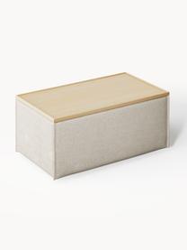 Sofa-Hocker Lennon aus Leinen-Mix mit Stauraum, Bezug: 50 % Viskose, 25 % Leinen, Tablett: Eichenholz, Spannplatte m, Gestell: Spanplatte, mitteldichte , Füße: Kunststoff Dieses Produkt, Leinen-Mix Grau, helles Eichenholz, B 88 x T 50 cm