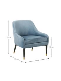 Fauteuil lounge en velours bleu Eugenia, Velours bleu ciel, larg. 75 x prof. 79 cm