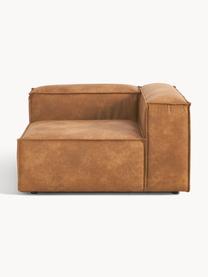 Hoekmodule Lennon van gerecycled leer, Bekleding: gerecycled leer (70% leer, Frame: massief hout, multiplex, Poten: kunststof Dit product is , Leer bruin, B 119 x D 119 cm, hoekdeel links