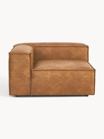 Hoekmodule Lennon van gerecycled leer, Bekleding: gerecycled leer (70% leer, Frame: massief hout, multiplex, Poten: kunststof Dit product is , Leer bruin, B 119 x D 119 cm, hoekdeel links