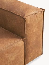 Hoekmodule Lennon van gerecycled leer, Bekleding: gerecycled leer (70% leer, Frame: massief hout, multiplex, Poten: kunststof Dit product is , Leer bruin, B 119 x D 119 cm, hoekdeel links