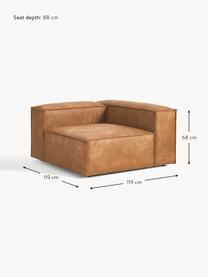 Hoekmodule Lennon van gerecycled leer, Bekleding: gerecycled leer (70% leer, Frame: massief hout, multiplex, Poten: kunststof Dit product is , Leer bruin, B 119 x D 119 cm, hoekdeel links