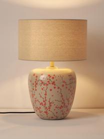 Lámpara de mesa grande de cerámica Eileen, Pantalla: 100% poliéster, Cable: plástico, Beige y rosa brillante, Ø 33 x Al 48 cm