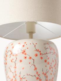 Grote keramische tafellamp Eileen, Lampenkap: linnen (100% polyester), Lampvoet: keramiek, Beige, roze, glanzend, Ø 25 x H 36 cm