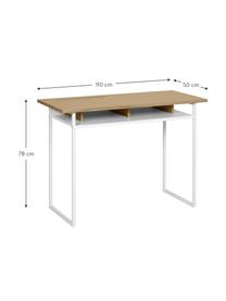 Wit bureau Bristol, Frame: MDF, fineer, spaanplaat, Poten: gelakt metaal, Eikenhoutkleurig, wit, 110 x 78 cm